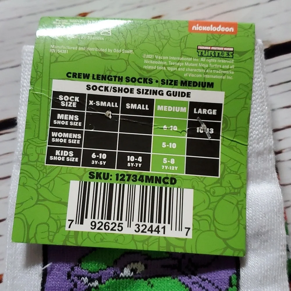 🆕️ TEENAGE MUTANT NINJA TURTLES MEN'S CREW LENGTH SOCKS (2 PAIRS) 💚